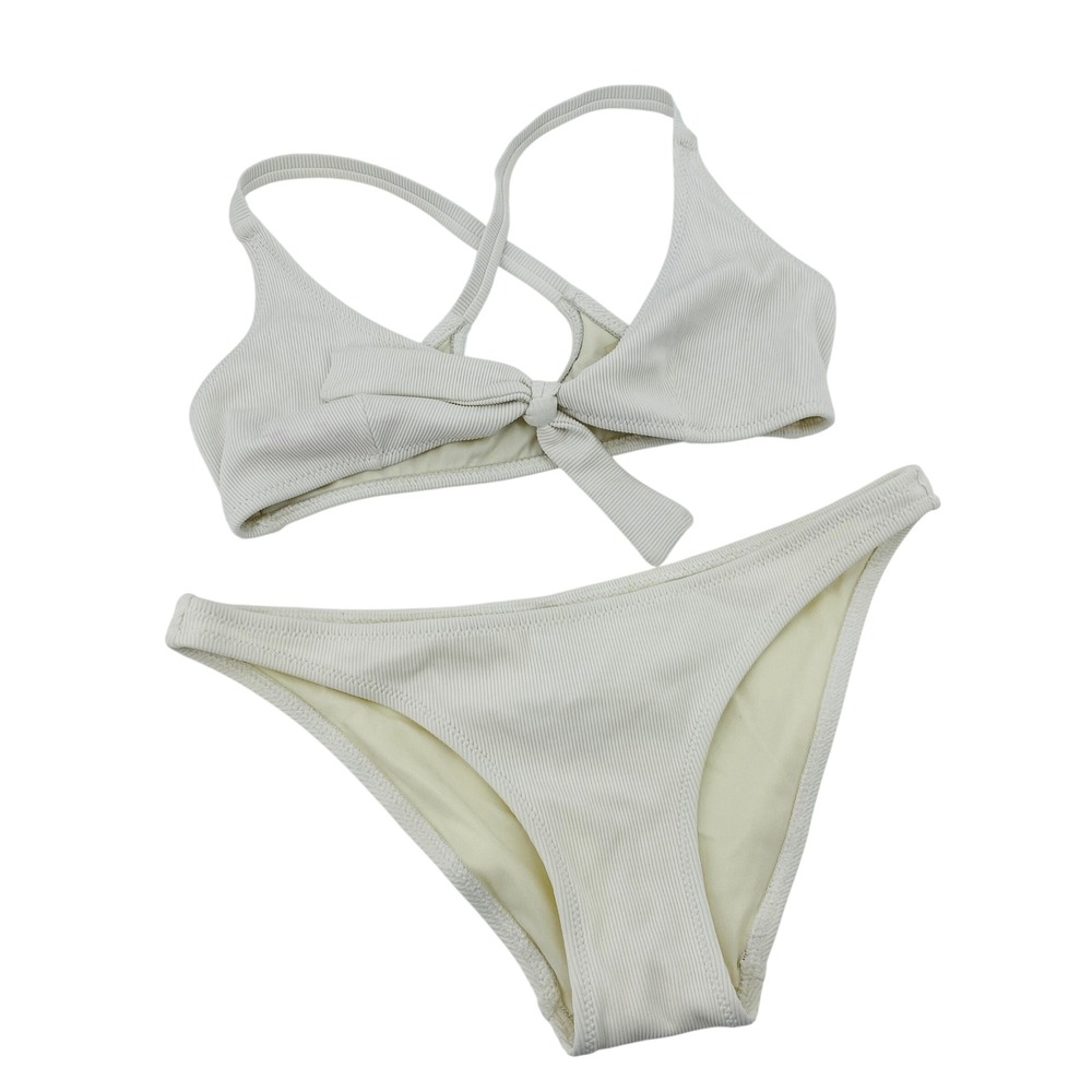 Solid & Striped Bikini Set Womens S/XS White Ribbed Front Tie Two Piece Swimsuit